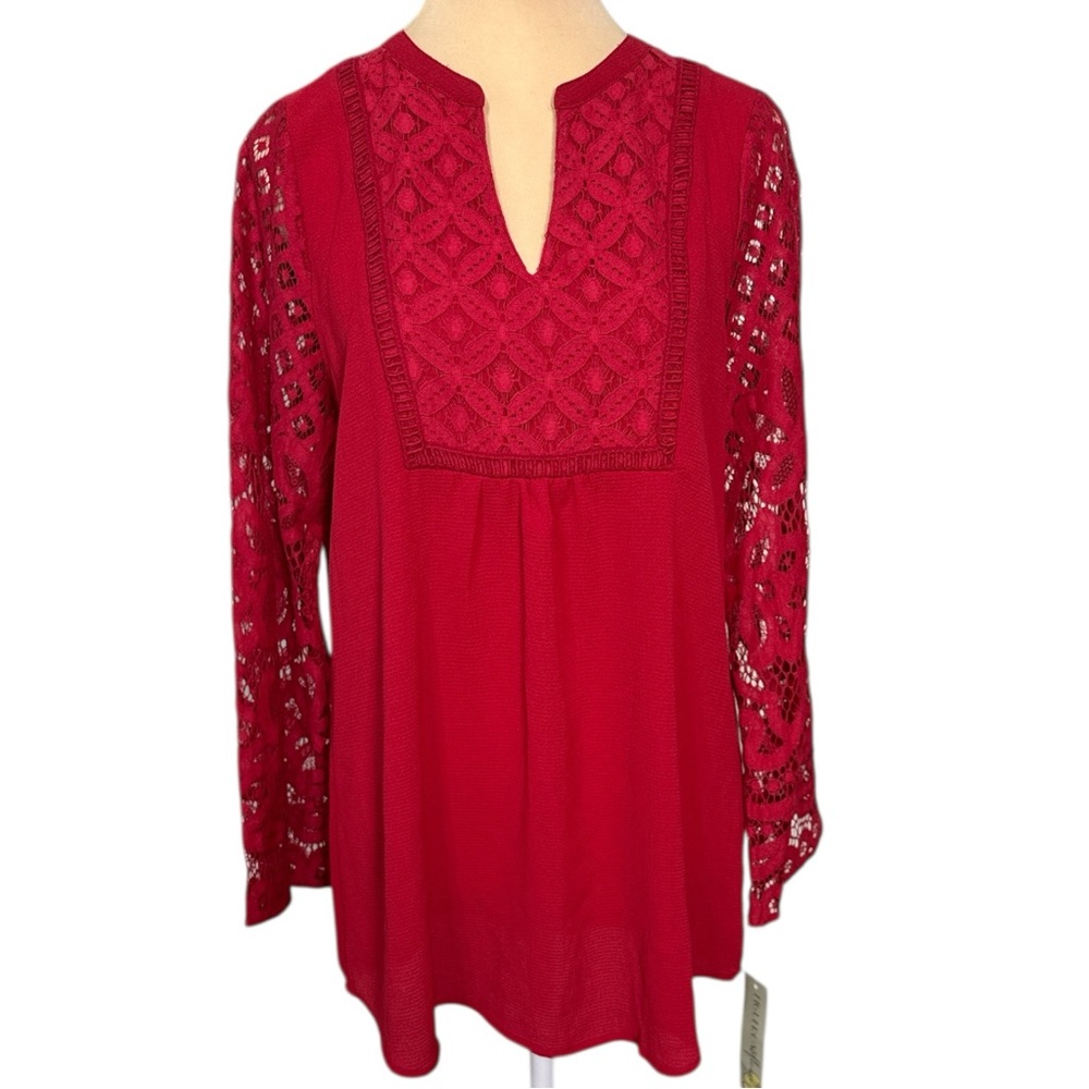 Figueroa & Flower by Anthropology Red Lace Women's Tunic Size Medium